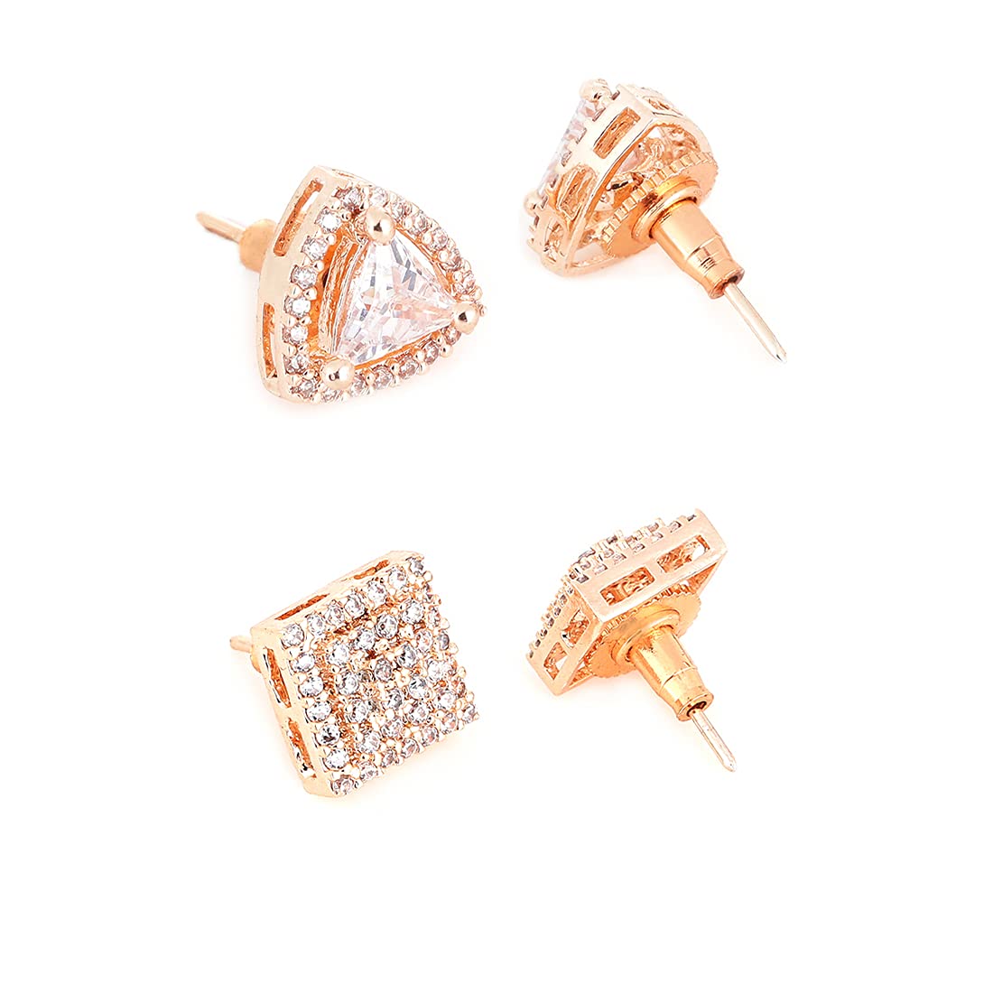 Yellow Chimes Stud Earrings for Women Classic AD/American Diamond Earrings Rose Gold Plated Combo of 2 Pairs Stud Earrings for Women and Girls