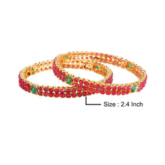 Yellow Chimes Ruby Stones 2 PC Bangle Set Traditional Gold Plated Bangles for Women and Girls