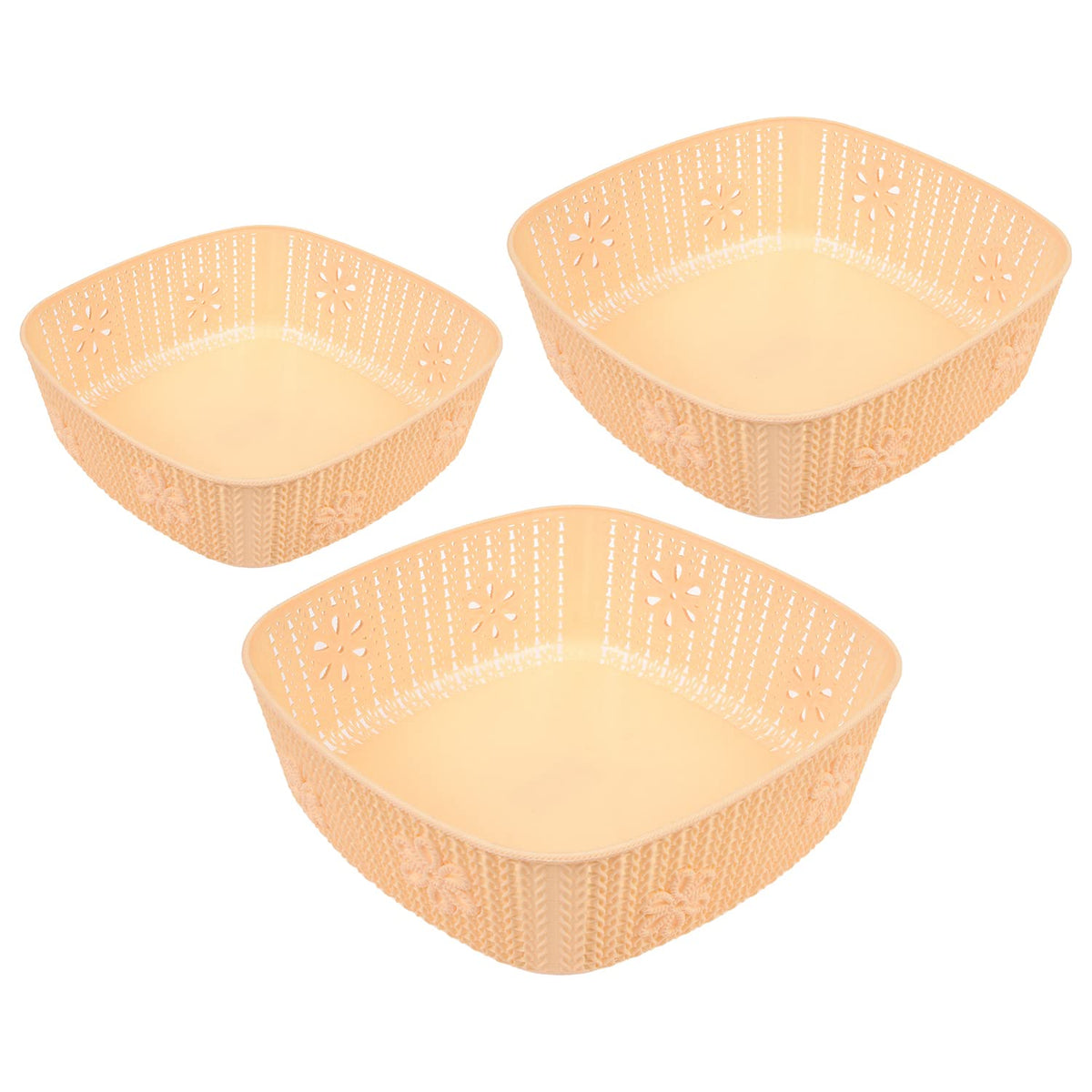 Kuber Industries Woven Design Multipurpose Square Shape Basket Ideal for Friuts, Vegetable, Toys Small, Medium, Large Pack of 3 (Beige)