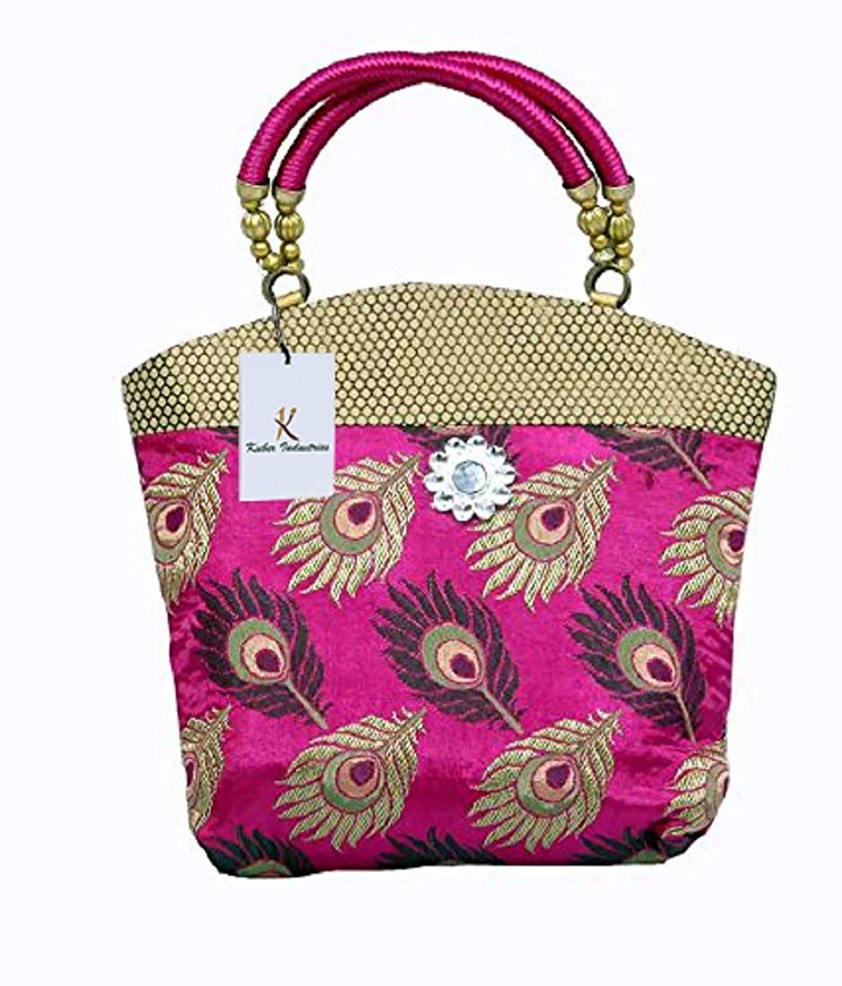 Kuber Industries Silk Traditional Design Mini Handbag, Pink,KI0044949