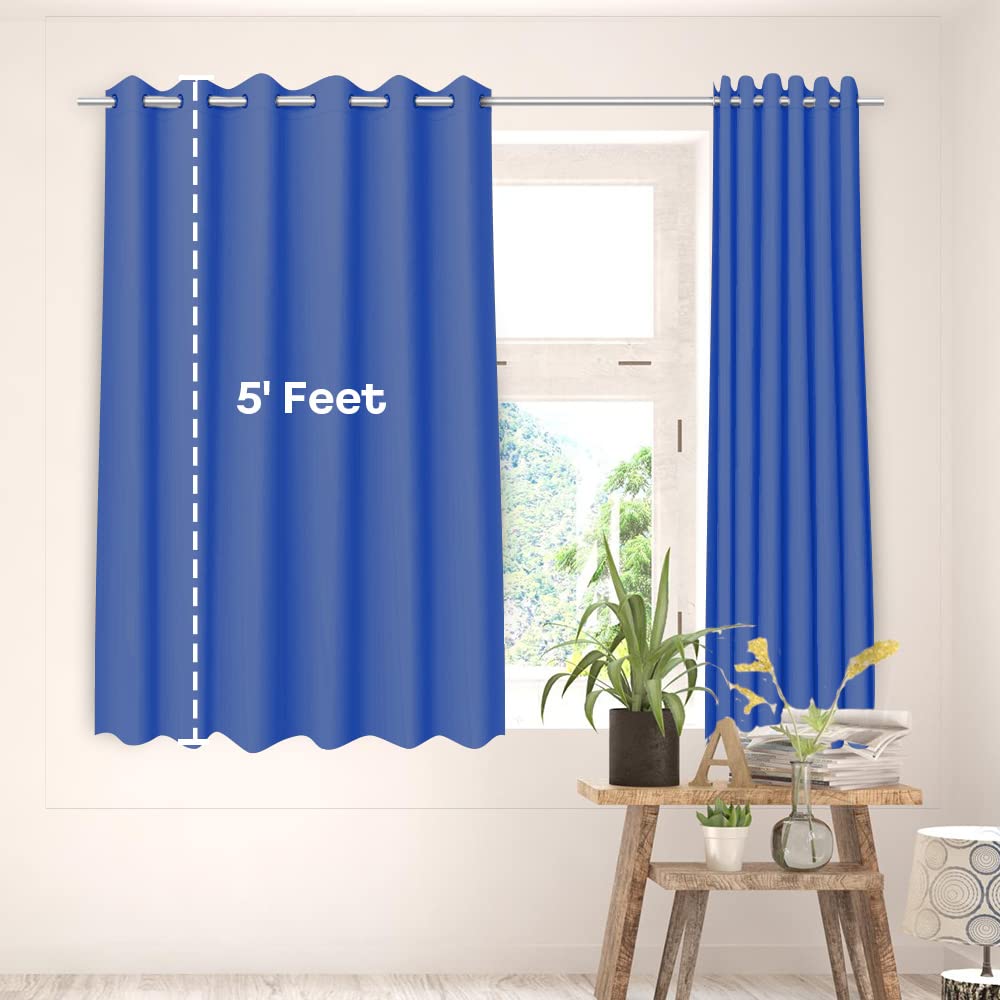 Kuber Industries Set of 2 100% Darkening Black Out Curtain I 5 Feet Window Curtain I Insulated Heavy Polyester Solid Curtain|Drapes with 8 Eyelet for Home & Office (Blue)