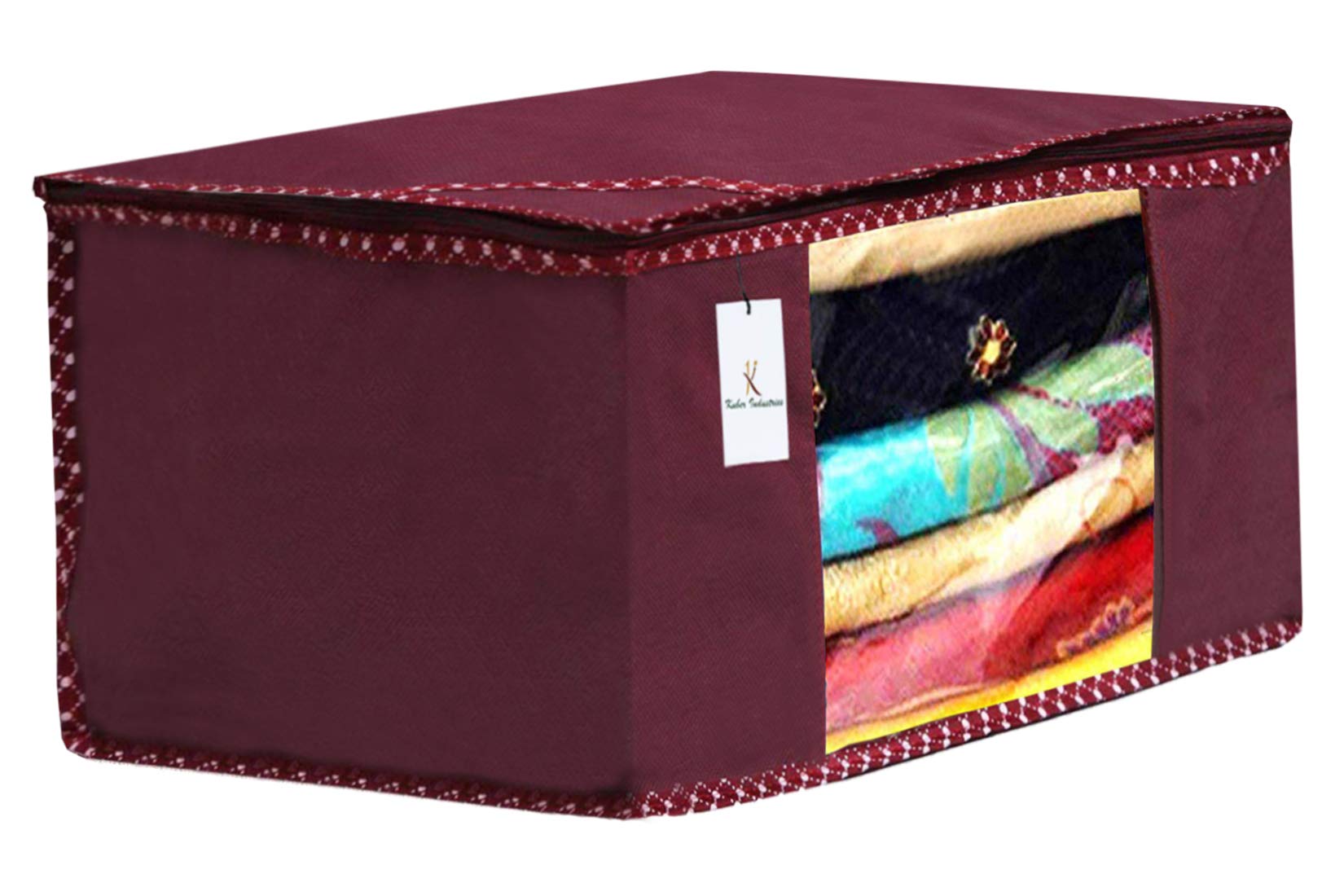 Kuber Industries 9 Piece Non Woven Fabric Saree Cover Set with Transparent Window, Extra Large, Maroon-CTKTC31866