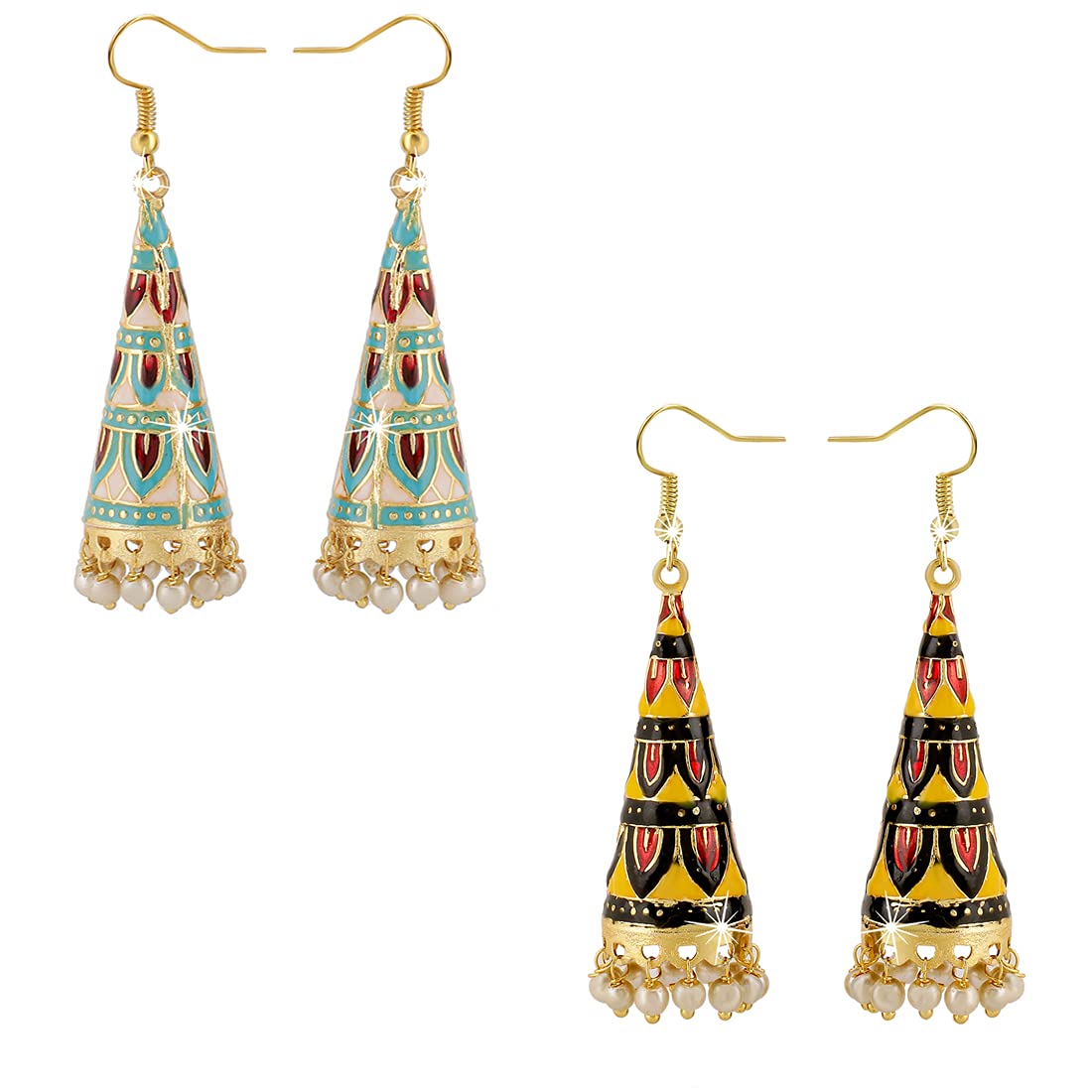 Yellow Chimes Earrings for Women and Girls | Traditional Handmade Multicolor Meenakari Jhumka | Gold Plated Jhumki Set | Jhumkas Earring Combo | Accessories Jewellery for Women | Birthday Gift for Girls and Women Anniversary Gift for Wife