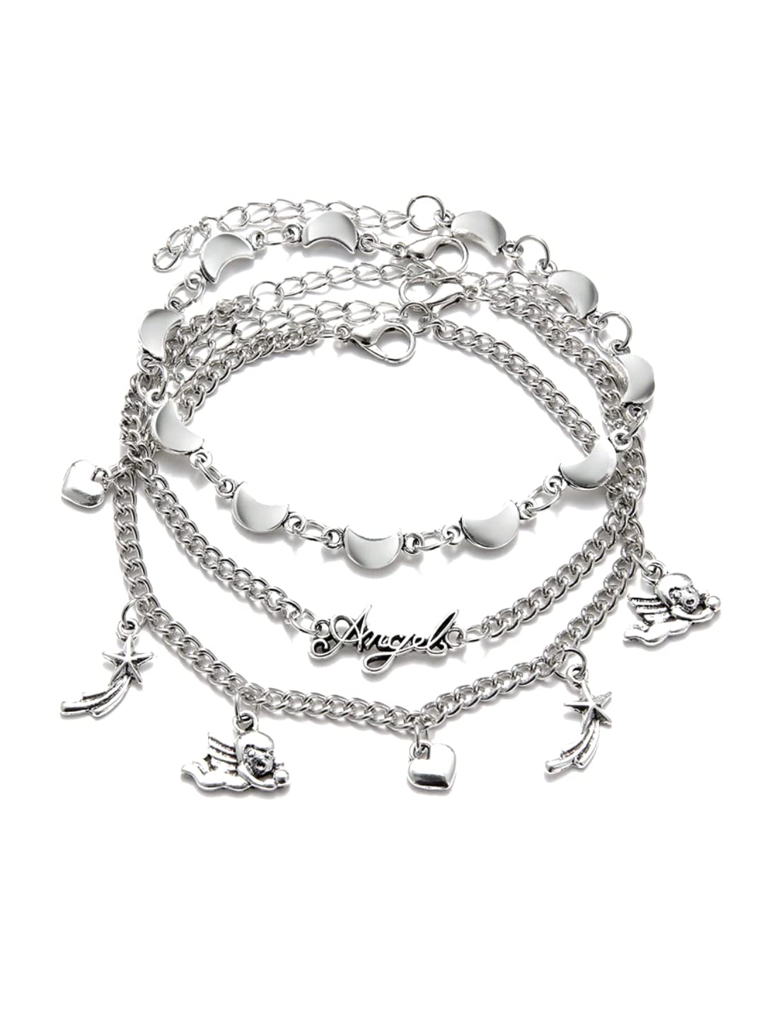 Kairangi Combo Bracelets for Women 3 Pcs MultiLayer Silver Plated Stack Bracelet Set For Women and Girls