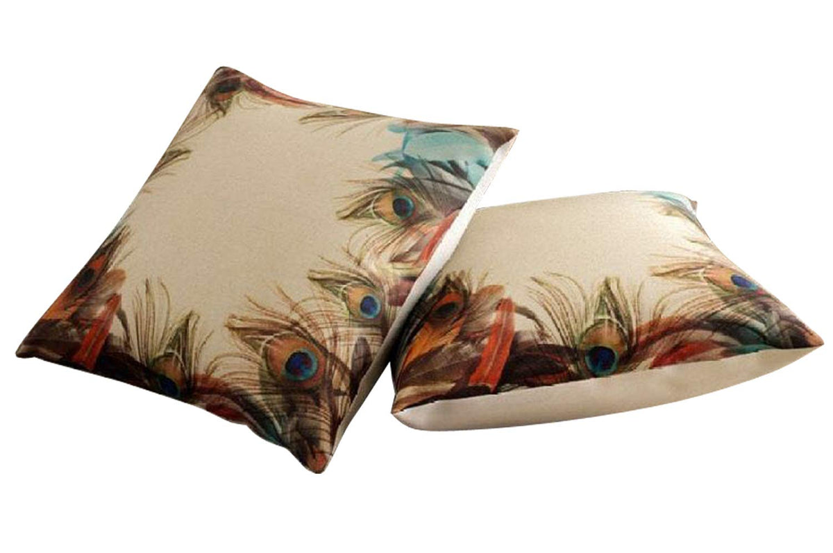 Kuber Industries Peacock Wings 2 Piece Jute Cushion Cover - 16"x16", Cream