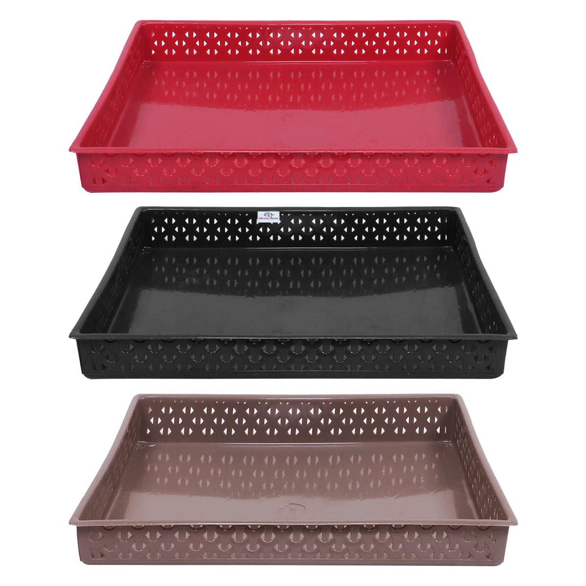 Heart Home Storage Tray|Versatile Plastic Storage Organizer|Rectangular Tray for Kitchen Storage|Storage Tray for Office|ALEXA-15|Pack of 3 (Multicolor)