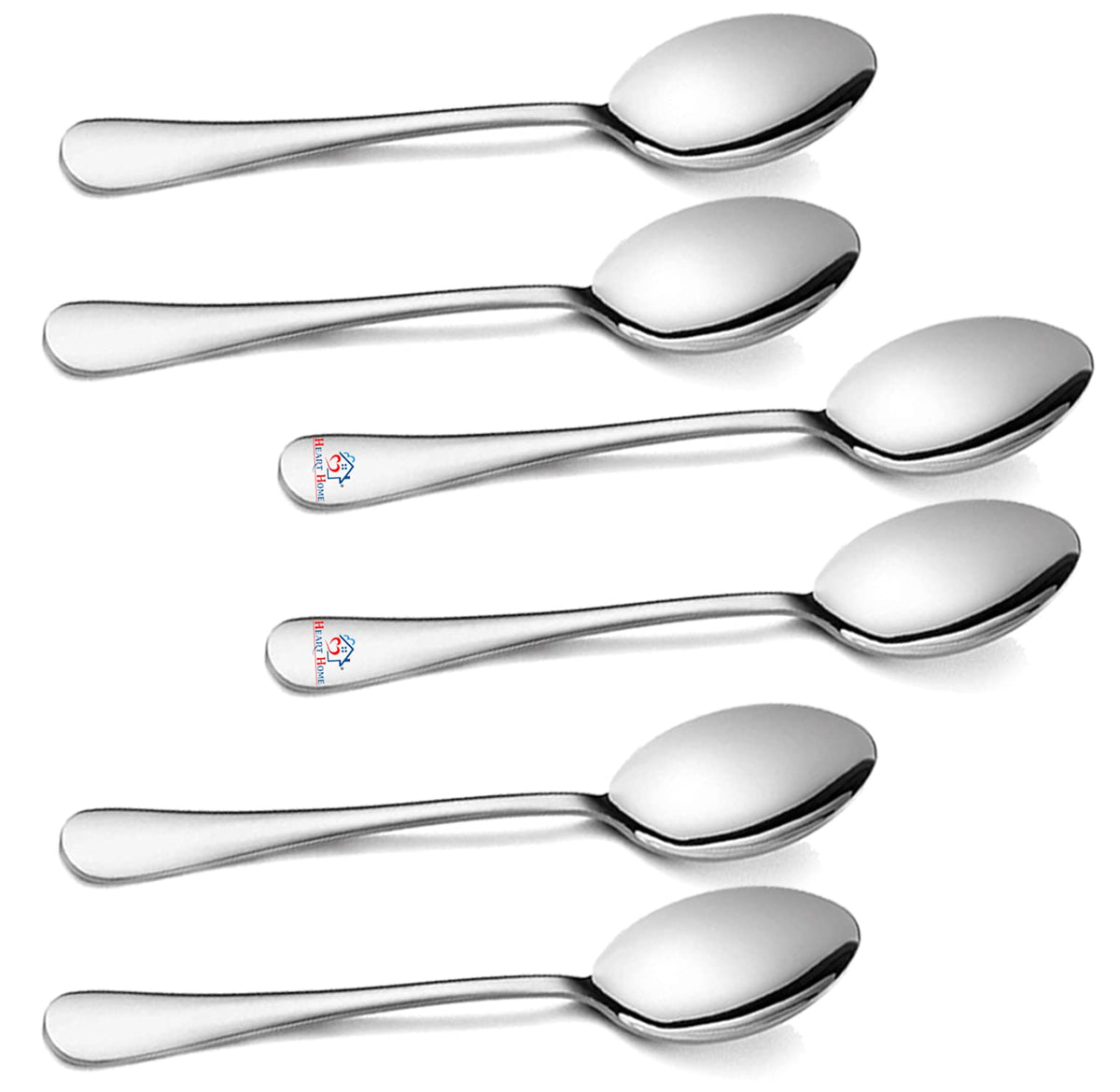 Heart Home 6 Piece Stainless Steel Mercury Tea Spoon Table Spoon Set (Silver)-KUBMART15674, Pack of 6