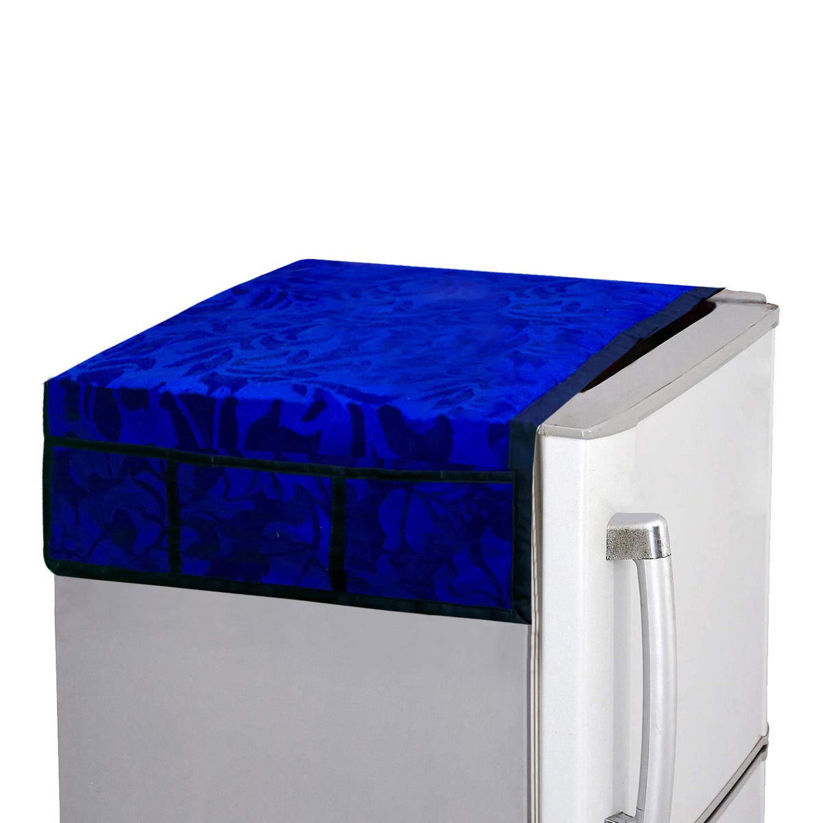 Heart Home Self Design Velvet Fridge/Refrigerator Top Cover (Blue)- CTHH04498