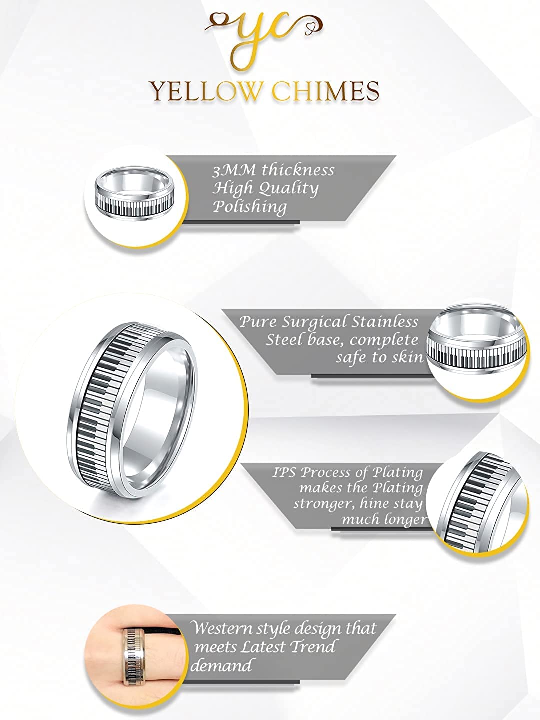 Yellow Chimes Rings for Mens and Boys Crystal Ring | Gold Plated