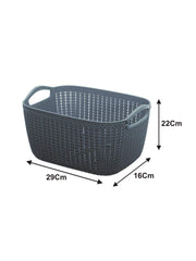 Kuber Industries Q-6 Unbreakable Plastic Flexible Large Storage Baskets with Handles|Wovan Design & Flexible Plastic Material|Size 29 x 22 x 16 CM (Grey)
