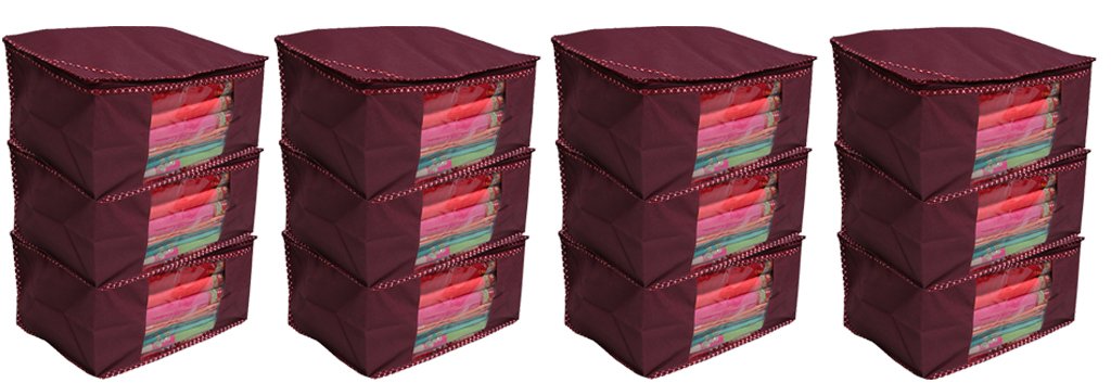Kuber Industries 12 Piece Non Woven Saree Cover Set, Maroon (COMBONWCMBB17)