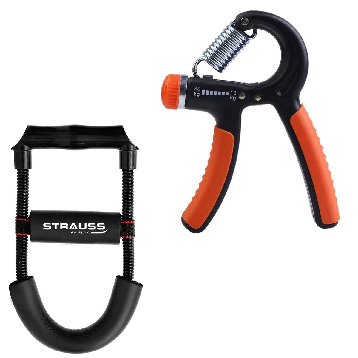 Strauss Adjustable Hand Grip Strengthener, (Black/Orange) and Wrist Exerciser, Black