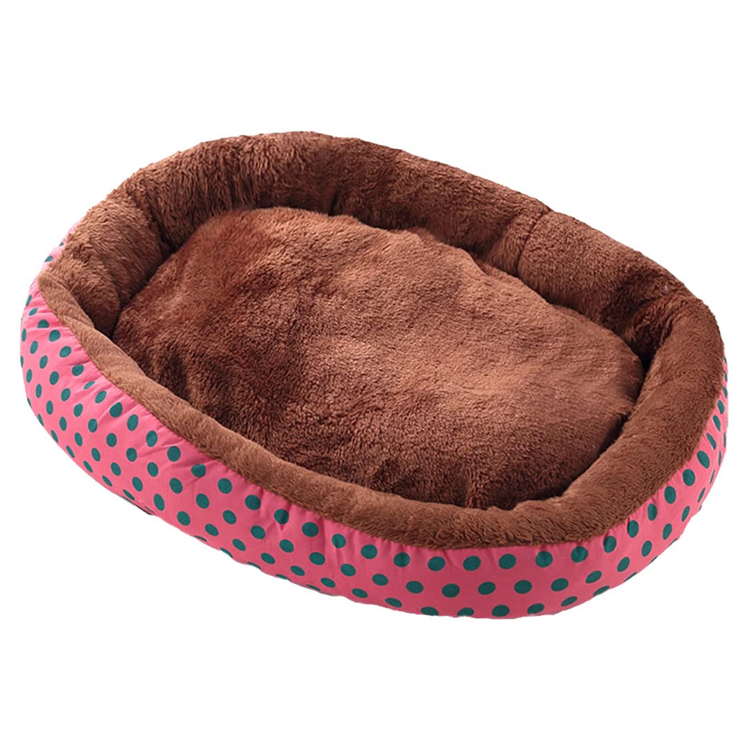 Homestic Dog & Cat Bed|Soft Plush Top Pet Bed|Oxford Cloth Polyester Filling|Medium Washable Dog Bed|Circular Cat Bed with Rise-Edge Pillow|QY039RC-L|Red & Coffee