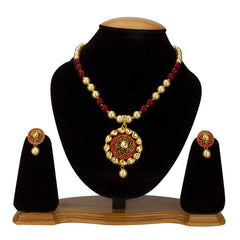 Yellow Chimes Latest Modern Pearl Kundan Traditional Adorable Necklace With Stud Drop Earrings For Women (Red)