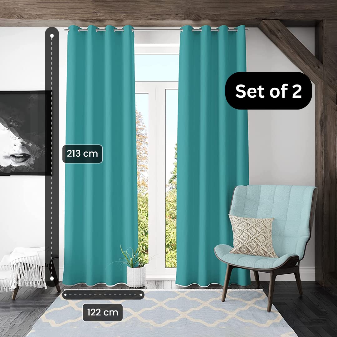 Kuber Industries Set of 2 100% Darkening Black Out Curtain I 7 Feet Door Curtain I Insulated Heavy Polyester Solid Curtain|Drapes with 8 Eyelet for Home & Office (Aqua)