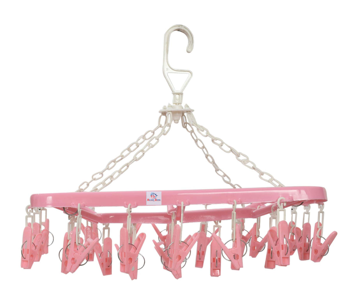 Heart Home Clip and Drip Hanger - Hanging Drying Rack - 32 Clips (Pink)-HHEART15540