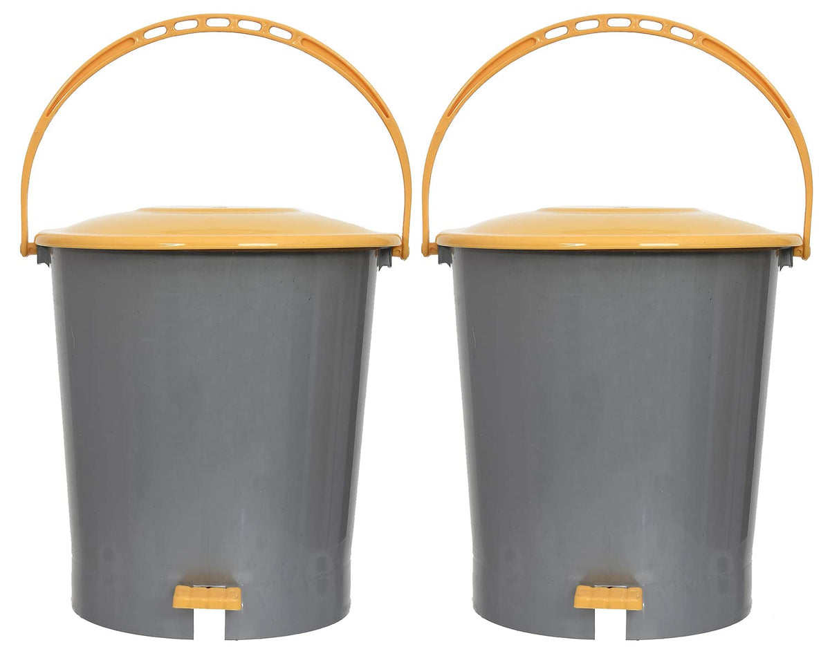 Heart Home Plastic Pedal Dustbin/Wastebin With Handle, 10 Liter- Pack of 2 (Grey & Yellow)-47HH0979