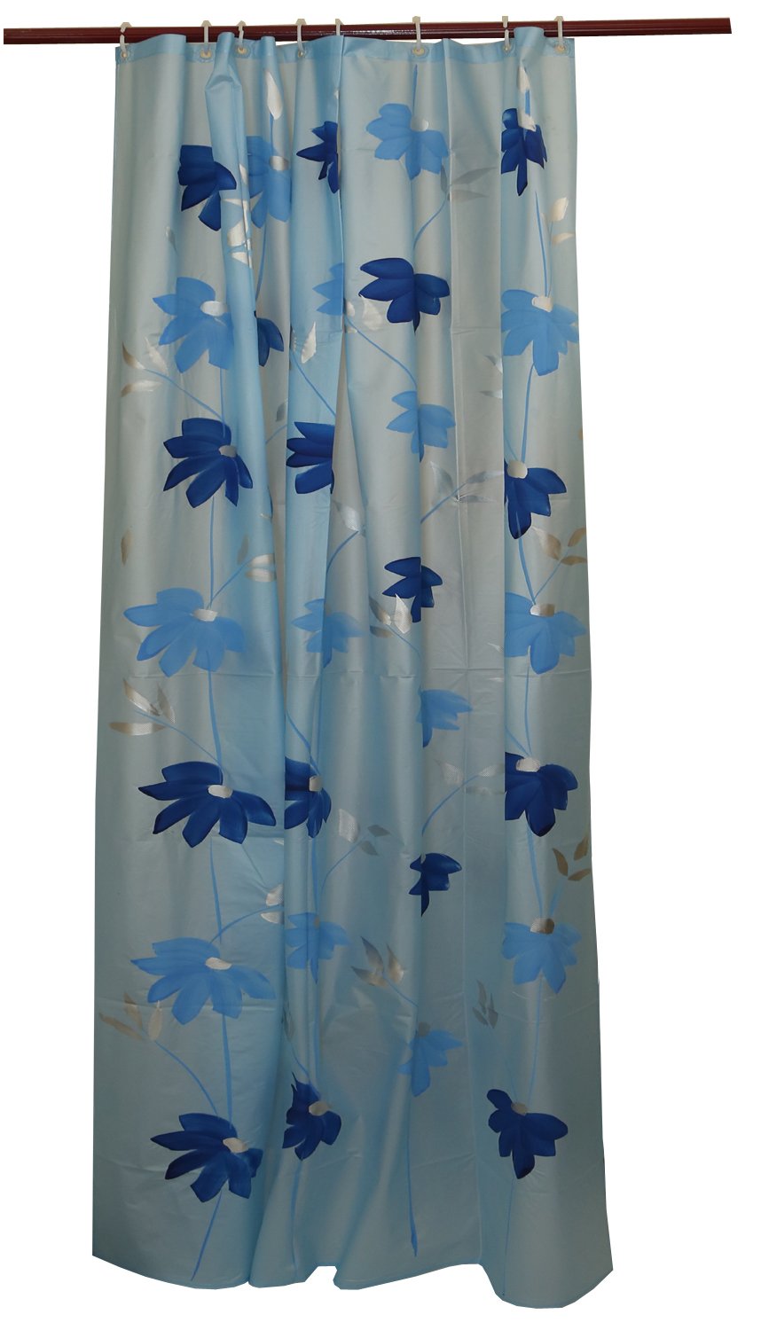 Kuber Industries PVC Floral Shower Curtain, 7ft, Sky Blue