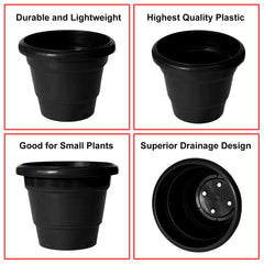 Kuber Industries Solid 2 Layered Plastic Flower Pot|Gamla for Home Decor,Nursery,Balcony,Garden,8"x 6",Pack of 5 (Black)