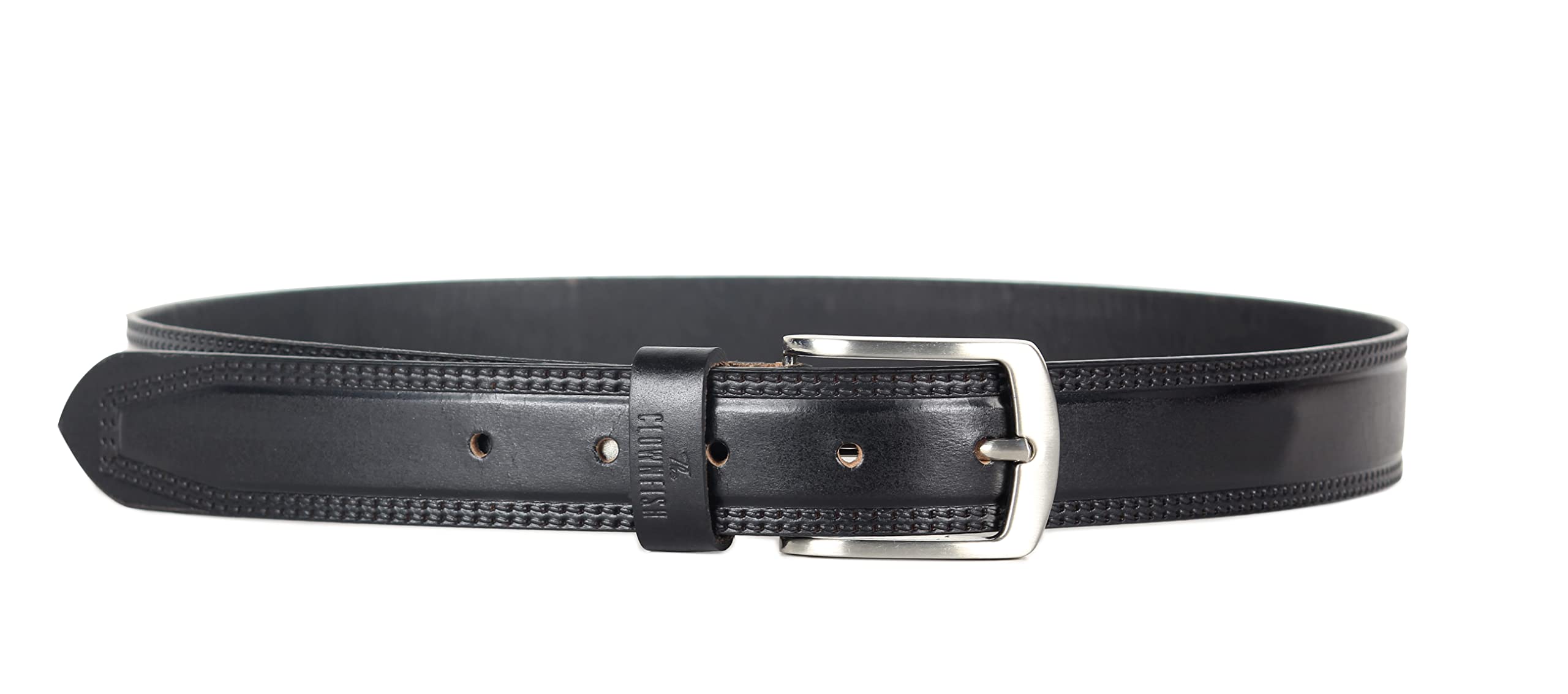 THE CLOWNFISH Men's Genuine Leather Belt with Textured/Embossed Design-Coal Black (Size-40 inches)