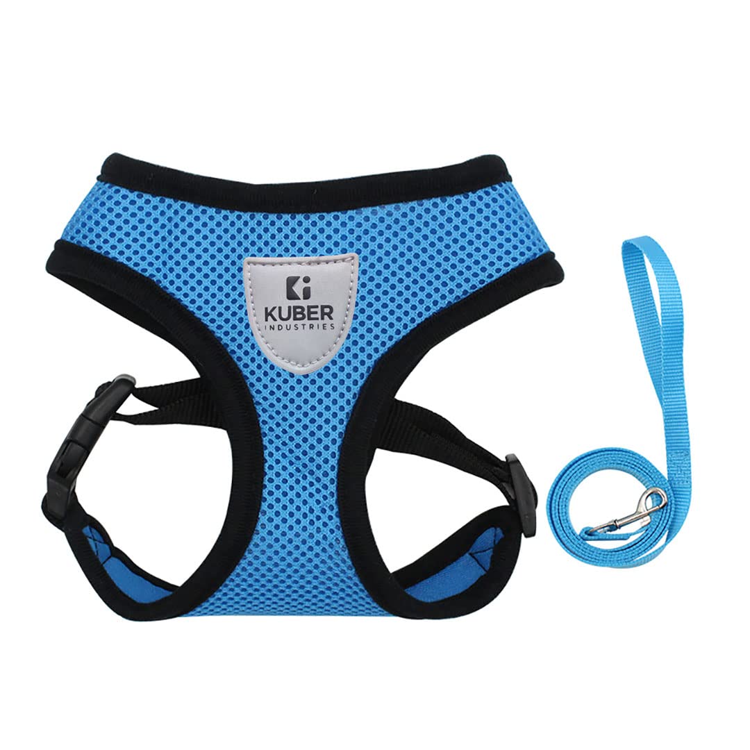 Homestic Reflective Dog Harness with Adjustable Leash|Breathable Polyester Mesh Fabric with Top Carry Handle|Small Size|HAT-818|Comfortable No-Pull Grip|Quick Release Buckles|Stylish Design|Blue