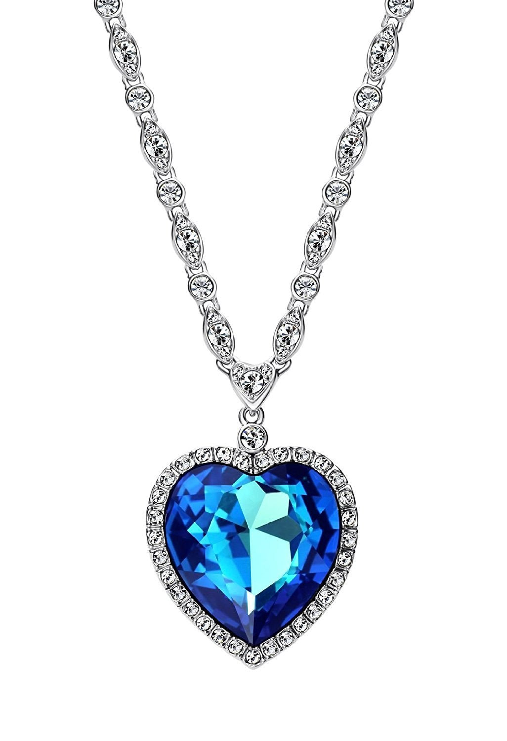 YELLOW CHIMES Swarovski Elements Ocean Blue Heart Crystal-Full Strand Crystal Necklace for Women