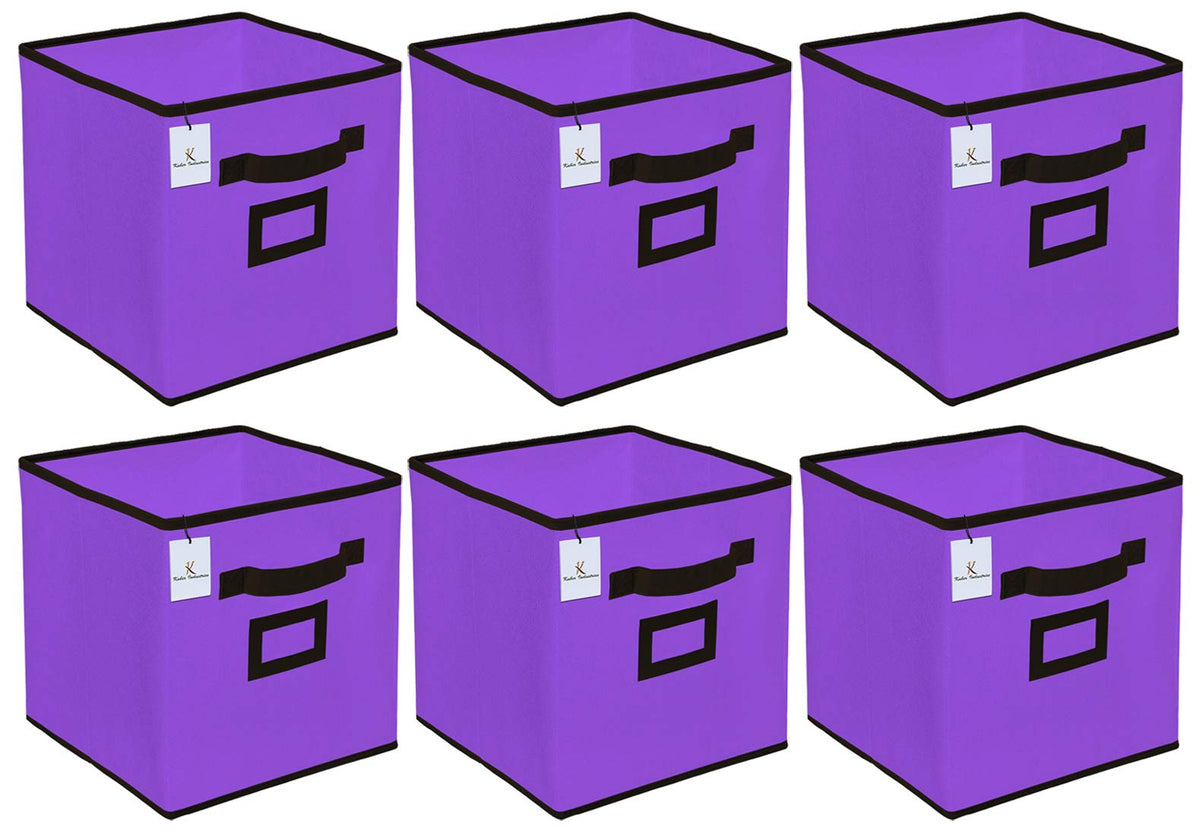 Kuber Industries Non Woven 6 Pieces Small Foldable Storage Organiser Cubes/Boxes (Purple) - CTKTC035162
