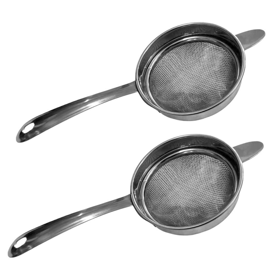 Kuber Industries Double Mesh Stainless Steel Strainer for Cocktails, Tea Herbs, Coffee & Drinks, 10cm- Pack of 2 (Silver)