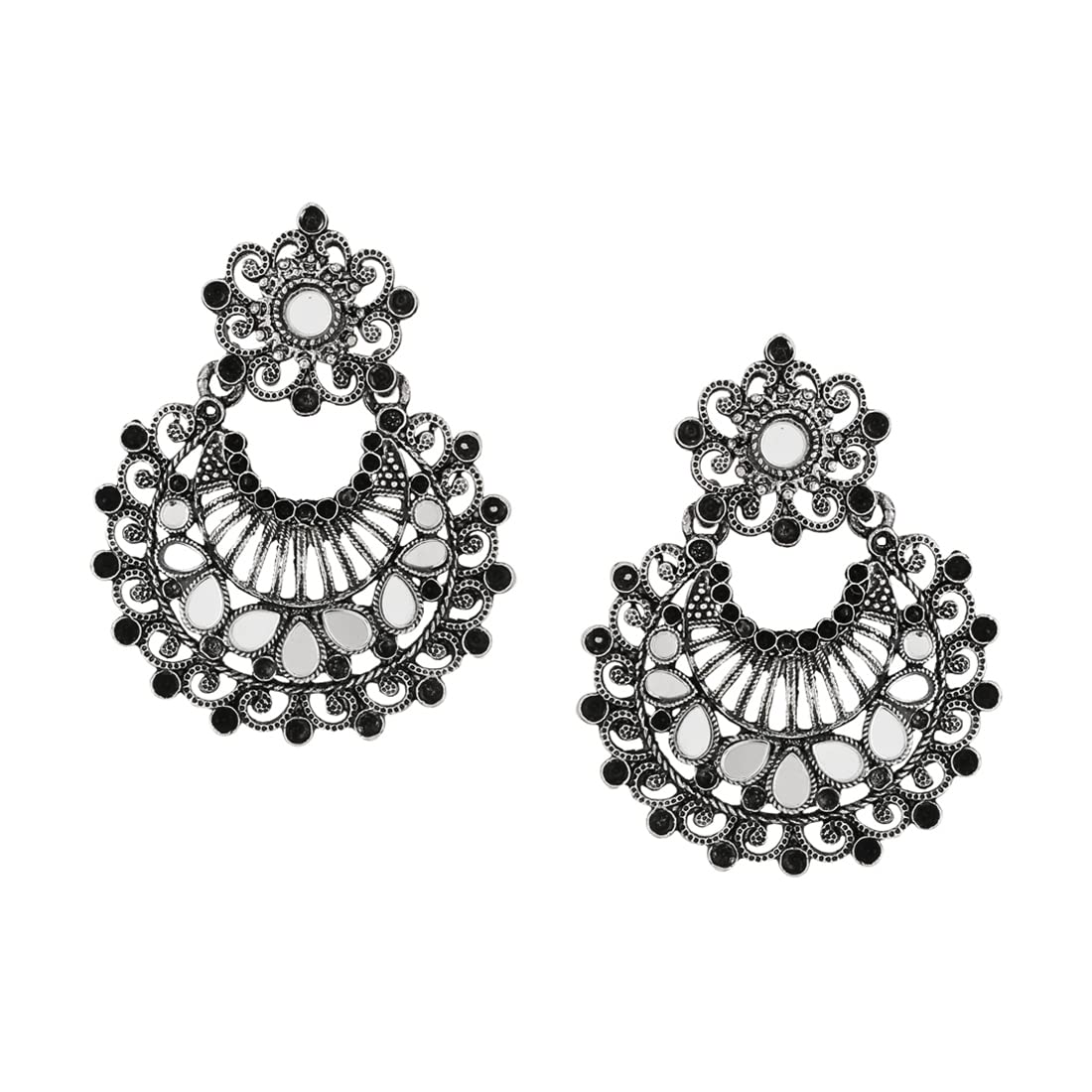 Yellow Chimes Earrings For Women Floral Designed Silver Toned Mirror Studded Vintage Chandbali Earrings For Women and Girls