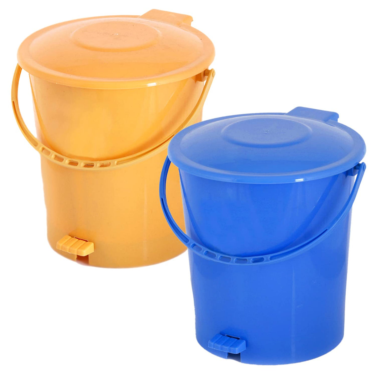 Kuber Industries Plastic Pedal Dustbin/Wastebin With Handle, 10 Liter- Pack of 2 (Blue & Yellow)-47KM0963