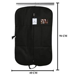 Kuber Industries Non Woven Foldable Men's Coat Blazer Suit Cover|Zipper Closure with Small Window|Sturdy Hook & Durable Handle|Size 94 x 61 x 1 CM (Black)