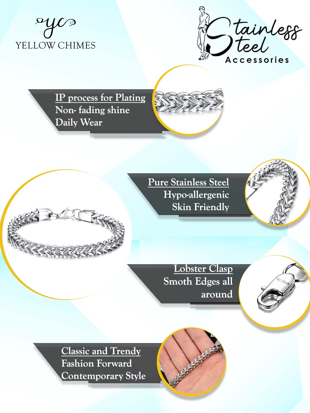 Galis Mens Bracelet - Stainless Steel Bracelet for Men, Silver Plated Non Tarnish Bracelet for Men, Stylish Mens Jewelry for Birthday, Chain