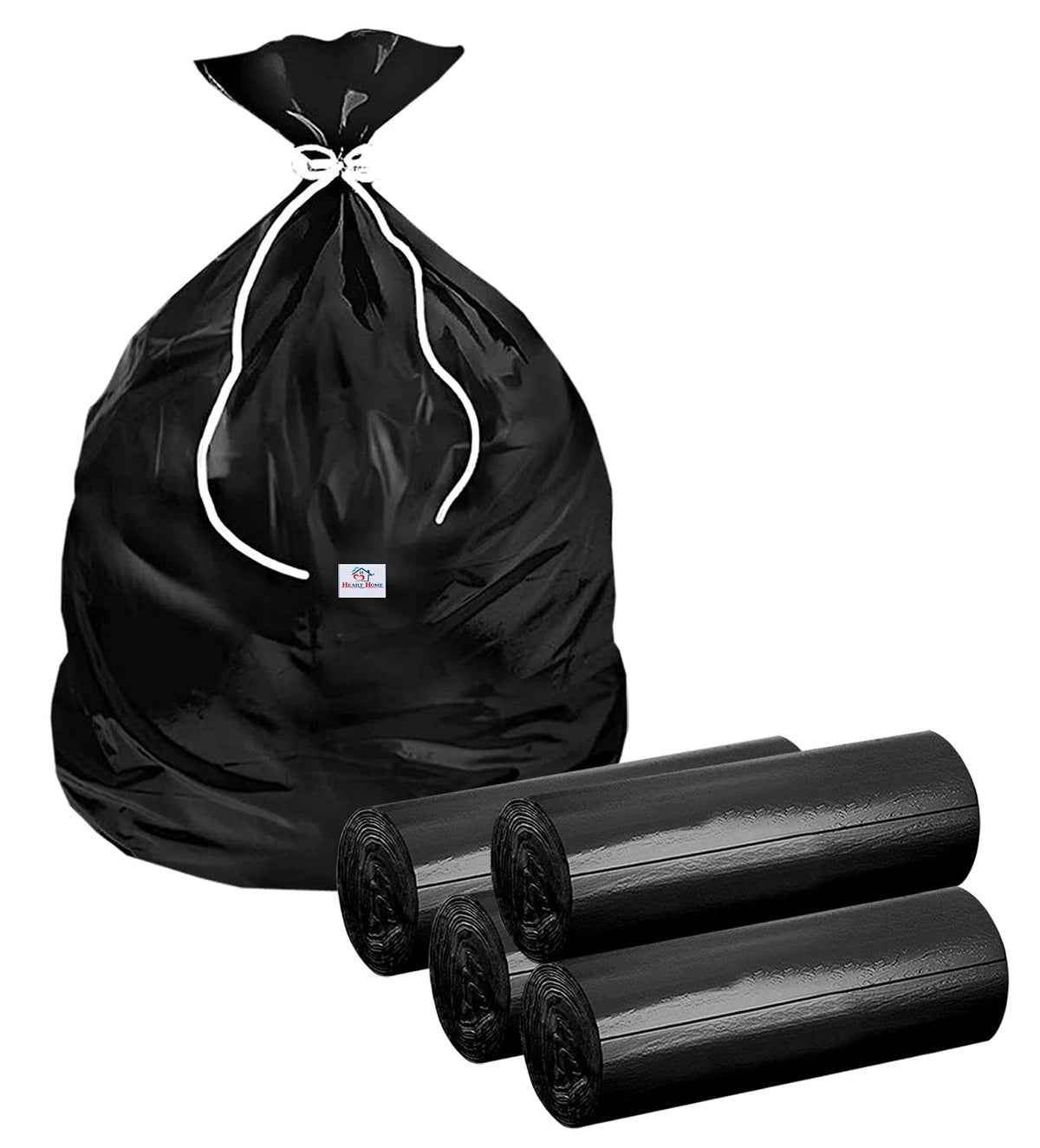 Heart Home Medium 120 Biodegradable Garbage Bags, Dustbin Bags, Trash Bags For Kitchen, Office, Warehouse, Pantry or Washroom, 19x21 Inches (Black)-HS41HEARTHH24026