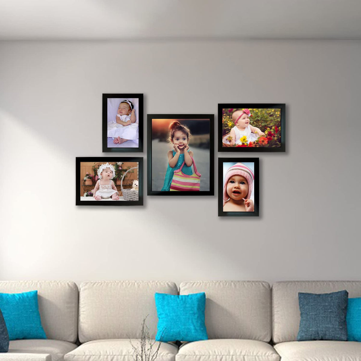Kuber Industries Collage Photo Frame For Living Room, Wall Set of 5 (Black) Size: 8x10-1 Pc, 6x8-2 Pc, 5x7-2 Pc.