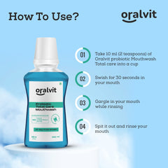 Oralvit Probiotic Total Care Mouthwash with Mild Mint | No Alcohol, No Burning Sensation, No Artificial Flavour | For Men & Women ‚Äì 300ml (Pack of 3)