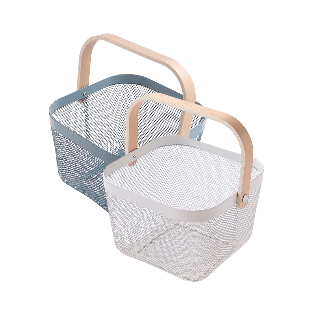 UMAI Metal Mesh Basket - Multipurpose Storage Organizer, Fruit Basket, and Picnic Basket for Kitchen and Home - Ideal Basket for Storage and Organization (White-Blue) - Pack of 2