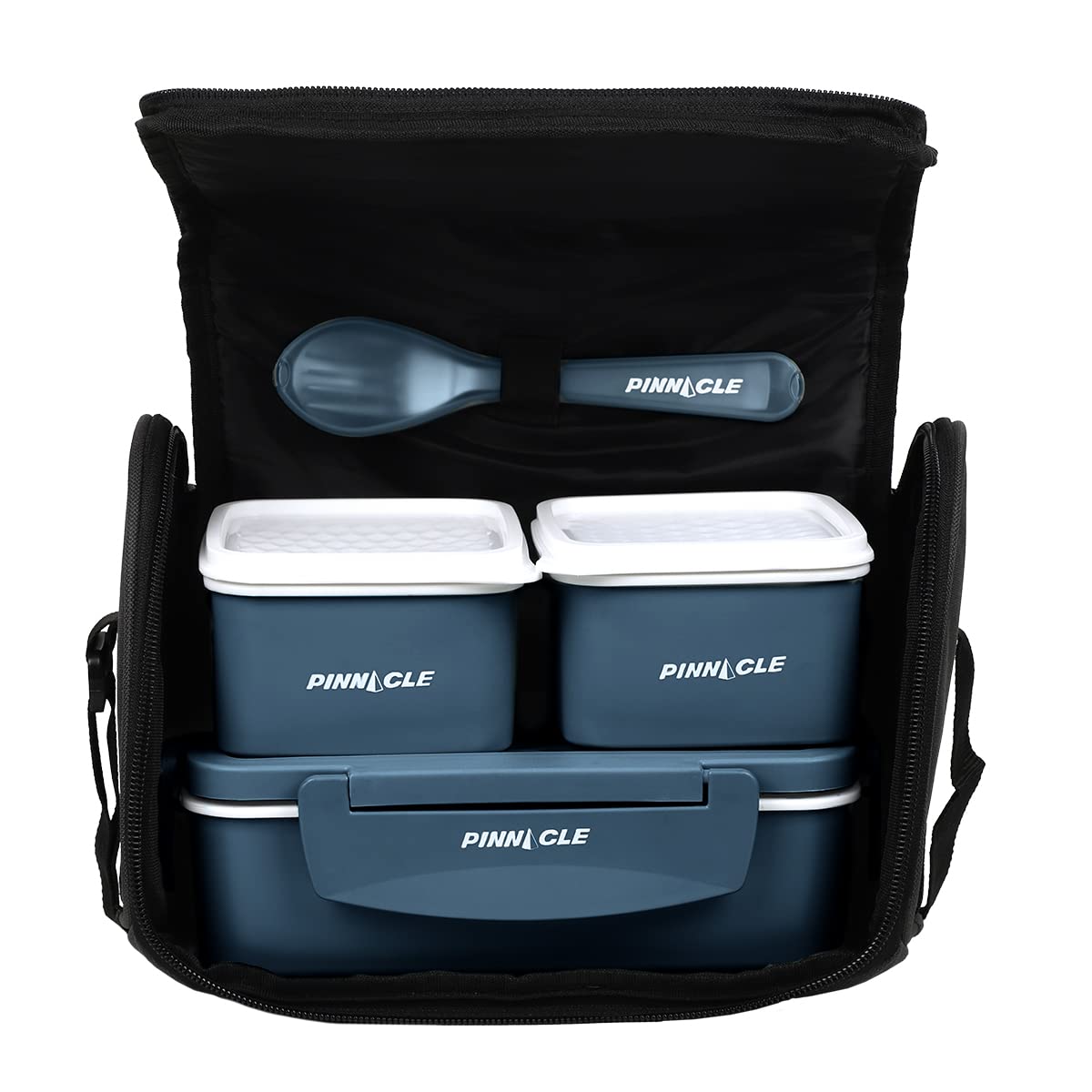 Pinnacle Prata Stainless Steel Lunch Box Kit with Insulated Bag | Lunch Box for Kids & Office Women | Lunch Box for School | Spoon & Fork Set | Leak Proof Lunch Box | 1250ml (Blue)