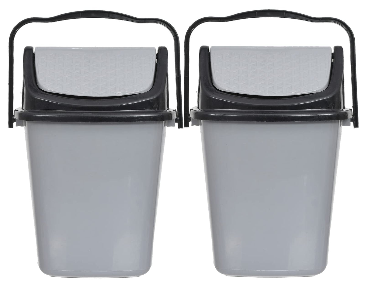 Heart Home Plastic Dustbin, Trashbin, Wastebin For Kitchen, Bathroom, Office Use With Swing Lid With Handle, 7 Liter- Pack of 2 (Grey)-47HH0836