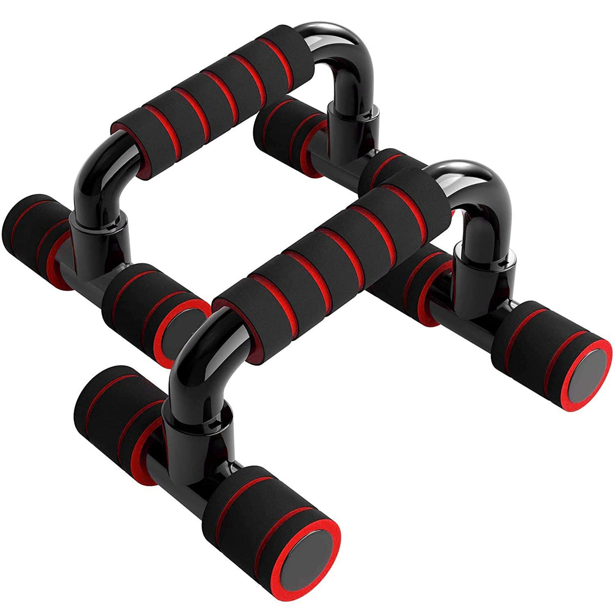 Strauss Moto Push-Up Bar, Pair | Comes with Premium Foam Grip & PVC Bracket for Non-Slip & Sturdy Exercise at Home or Gym (Red)