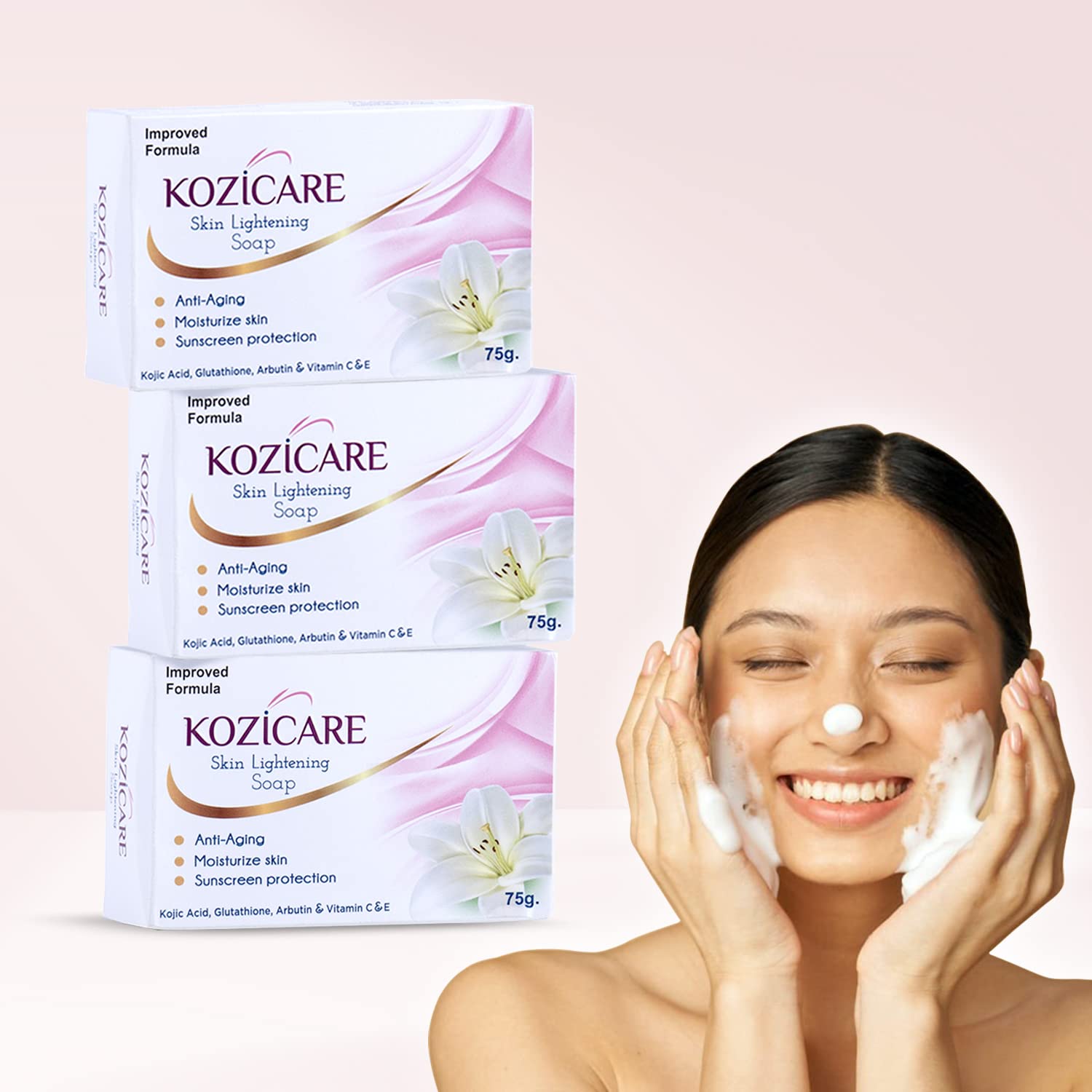 Kozicare Skin Lightening Facial Kit 3 Soap 1 Cream Pack For