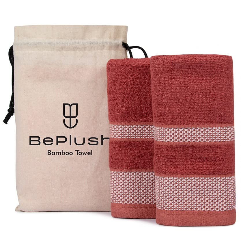 BePlush Zero Twist Bamboo Hand Towels Set of 2 Rust : Ultra Soft, Highly Absorbent, Quick Dry, Anti Bacterial Napkins for Hand Towel || 450 GSM, 40 X 60 cms