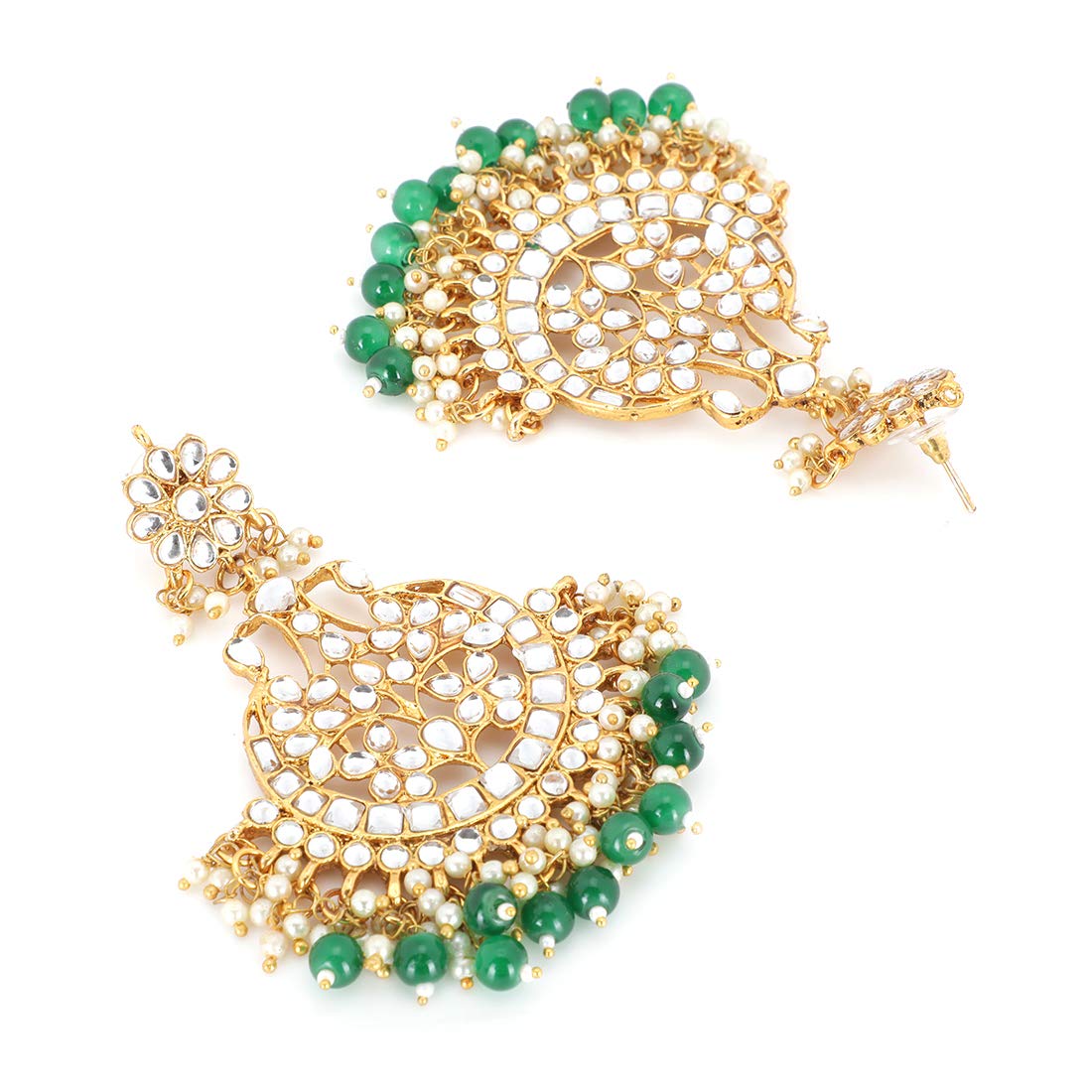 Etnico 18K Gold Plated Traditional Big Kundan & Pearl Chandbali Earrin