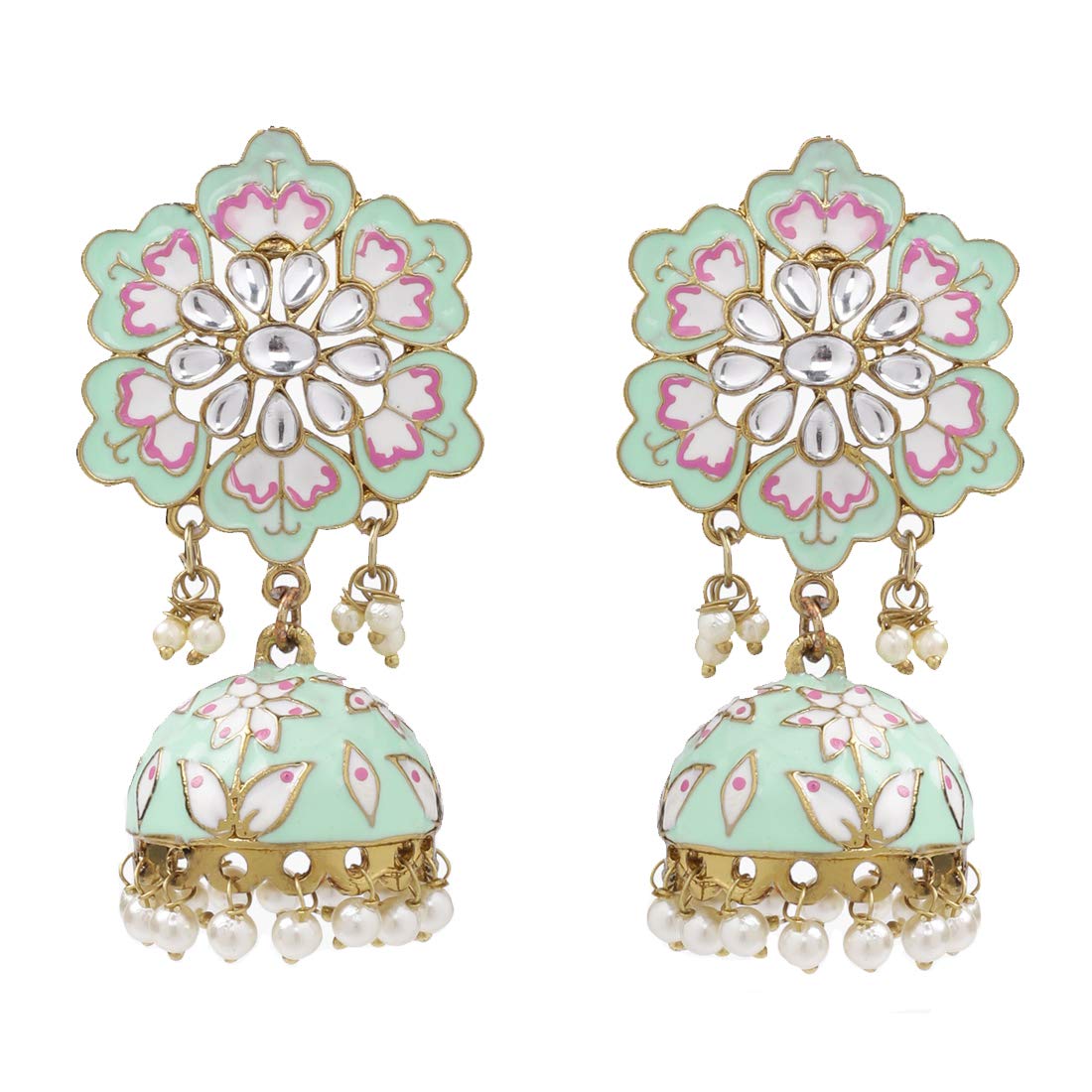 Yellow Chimes Meenakari Jhumka Earrings Handcrafted Gold toned Traditional Flower Jhumka/Jhumki Earrings for Women & Girls