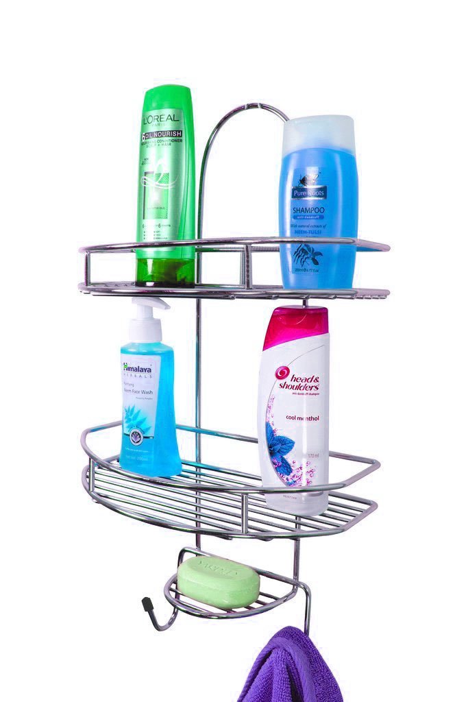 Plantex 5in1 Stainless Steel Big Size Multipurpose Bathroom Shelf/Kitchen Shelf/Holder/Bathroom Accessories for Home - Large (Nickel Finish, Silver)