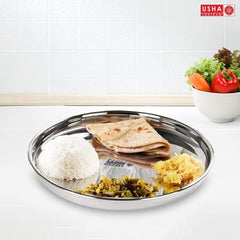 USHA SHRIRAM Stainless Steel Plate Set (29cm - 6Pcs) | Heavy Guage | Family Dinner Gift Set | Deep Base | Glossy Finish, Durable, Easy to Clean, Stackable