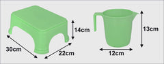 Kuber Industries 2 Pieces Plastic Bathroom Stool & Mug Set (Green)