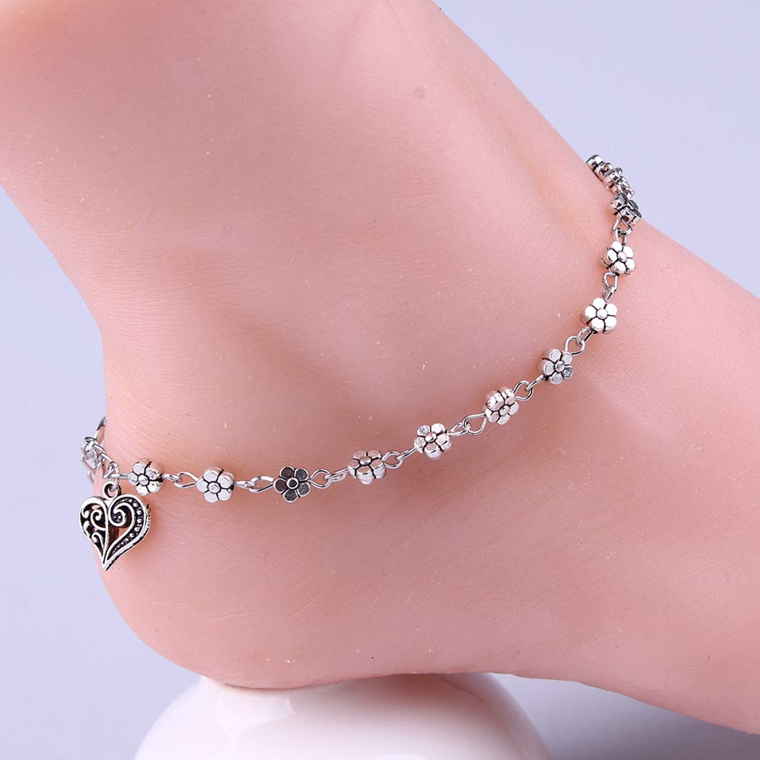 Yellow Chimes Oxidised Silver Anklets for Women Fashion Oxidized Silver Floral Single Anklet for Girls and Women
