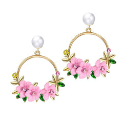 Yellow Chimes Exclusive Latest Design Elegant Floral Pearl Circle Party Wear Gold Plated Drop Earrings For Women and Girl's