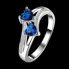 Yellow Chimes Rings for Women Valentines Special Dual Heart Adjustable Ring Silver Plated Blue Crystal Ring for Women and Girls.