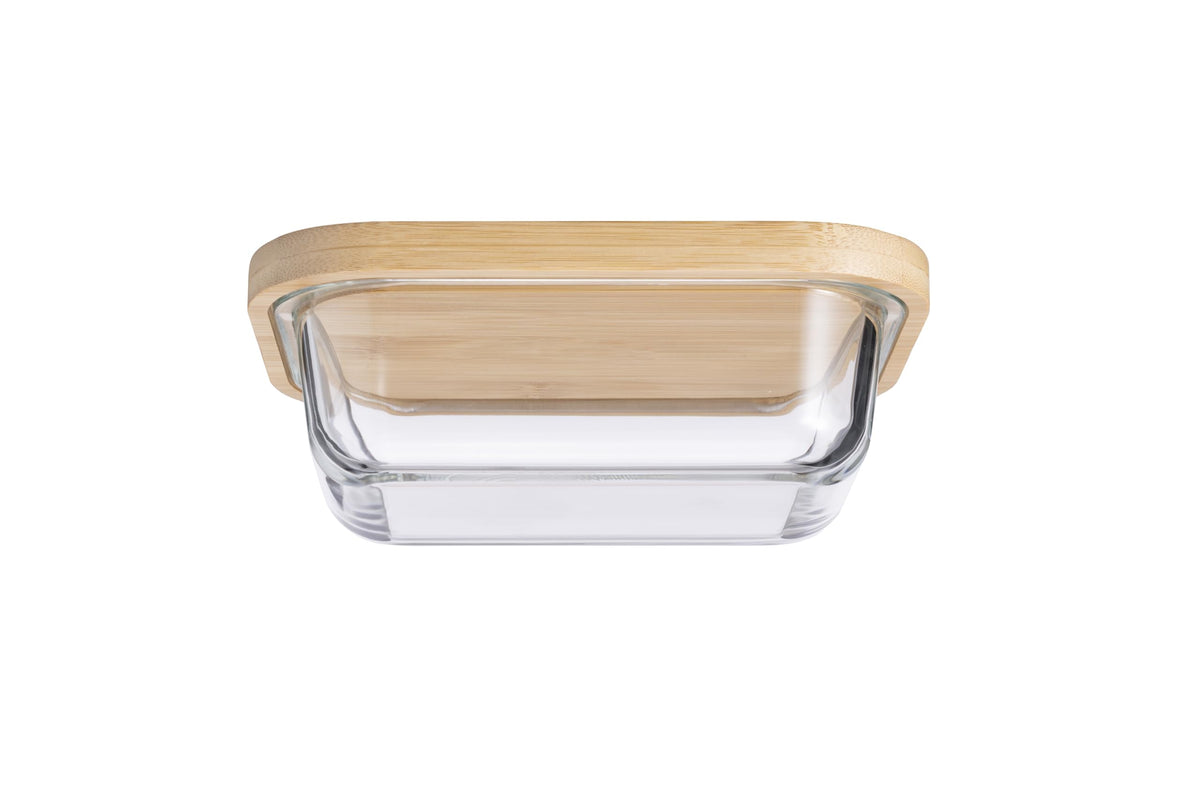 USHA SHRIRAM Glass Borosilicate Baking Tray With Bamboo Lid (900Ml)|Baking Dish For Microwave Oven|Microwave Oven Safe Baking|Baking Pan|Bake&Serve Dish|Rectangular Loaf Baking Dish (Brown)